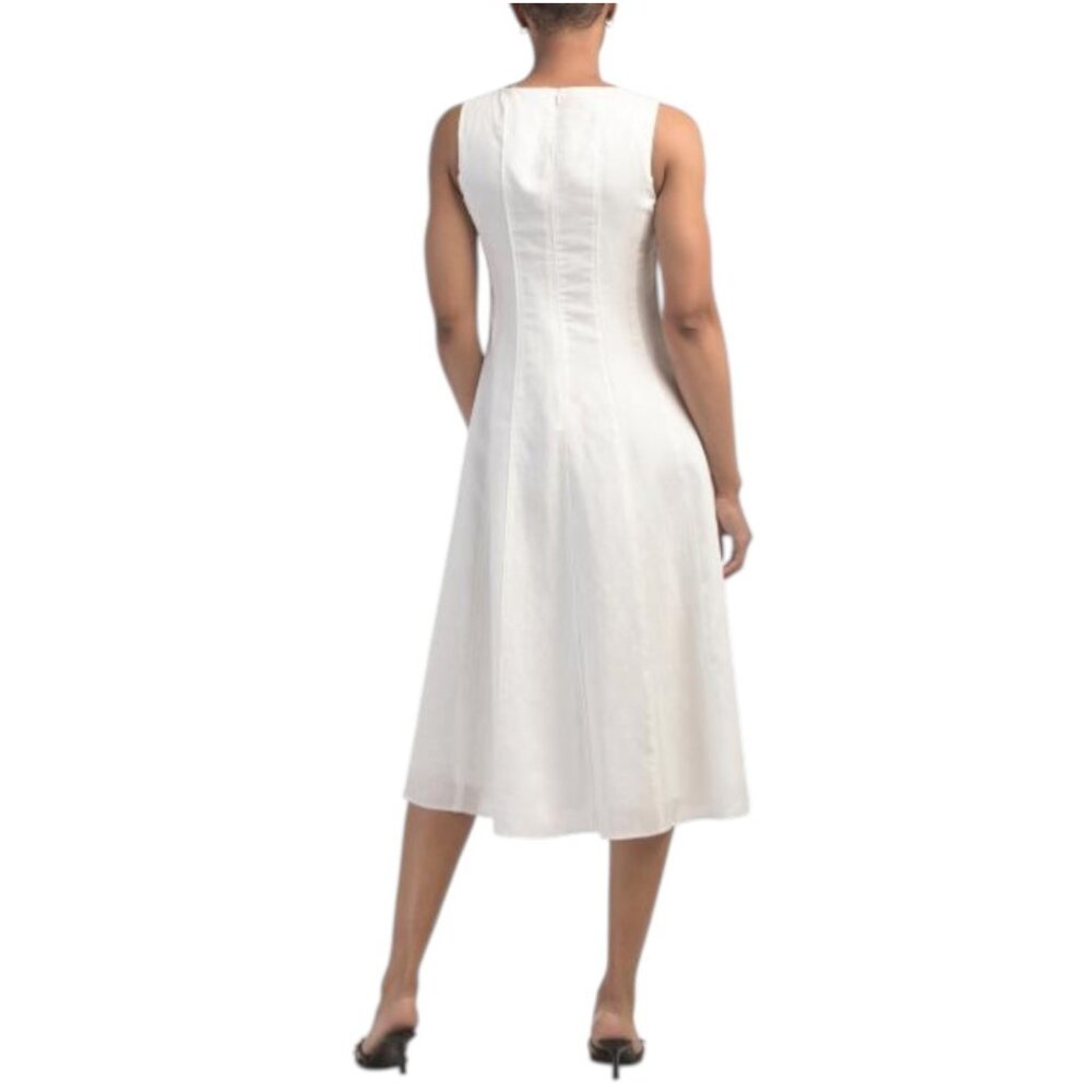 ELIE TAHARI Linen Blend Sleeveless Wide Neck Fit And Flare Midi Dress - Picture 2 of 4
